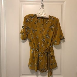 Floral mustard wrap top